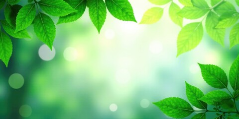 Aufkleber - Lush Green Foliage Frame with Soft Bokeh Background Ideal for Nature-Themed Designs