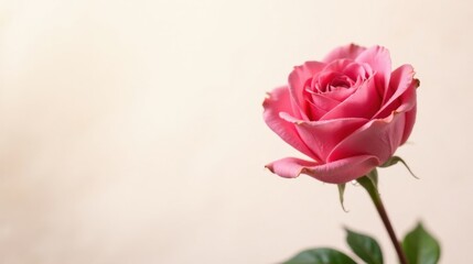 Poster - A Single Pink Rose on a Light Background, Perfect for Greeting Cards or Romantic Designs