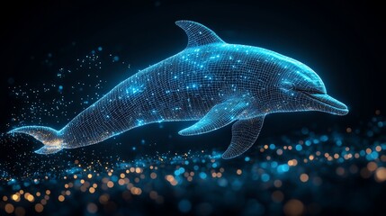 Canvas Print - Glowing Dolphin, Ocean Depth, Digital Art, Background Lights, Website