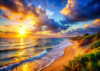 Wall Mural - Miniature Sunset Seascape: Calm Ocean at Golden Hour