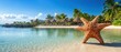 © pe - a beautiful sunny tropical lagoon and pristine sandy Palm Beach; Background for summer travel banner