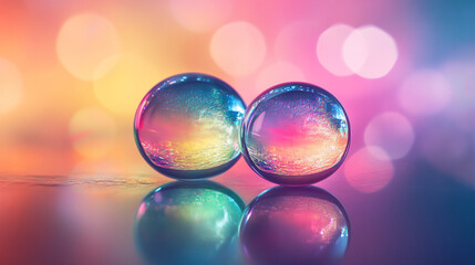 Poster - Colorful bubbles reflecting vibrant lights on a glossy surface in a soft-focus setting