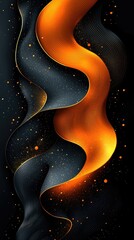 Poster - Abstract Black Gold Orange Wave Design