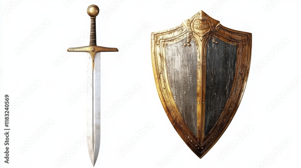 Sword and shield isolated on white background Stock Photo | Adobe Stock