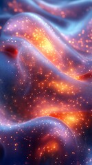 Wall Mural - Abstract glowing fabric texture with vibrant colors and sparkling particles.