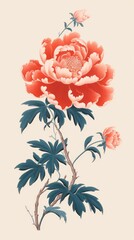 Sticker - Chinese seamless peony vintage art pattern flower.