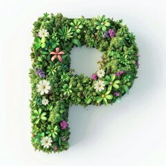 Wall Mural - P letter flower green graphics.