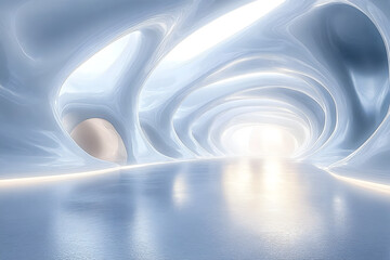 Poster - A 3D rendered futuristic white architectural background with modern abstract design and natural lighting