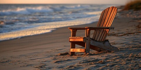 Wall Mural - Sunset beach chair ocean waves relaxation