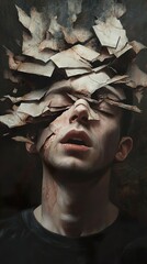 Wall Mural - Fractured Mind: A Surreal Portrait of Emotional Distress