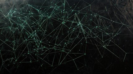 Poster - Abstract Network Connections Digital Art Green Lines and Nodes Dark Background Futuristic Technology Concept