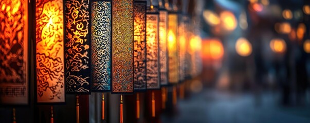 Poster - Chinese new year lighting idea. Illuminated lanterns create a vibrant ambiance in a bustling marketplace.