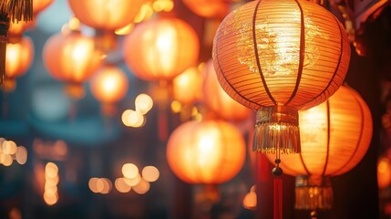 Poster - Chinese new year festival idea. Colorful lanterns illuminate the night, creating a warm, festive atmosphere.