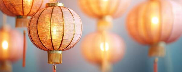 Poster - Chinese new year lighting idea. Colorful paper lanterns glowing softly, enhancing festive ambiance and celebration.