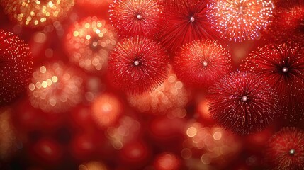 Poster - Chinese new year fireworks concept. Abstract close-up of vibrant red flowers, creating a mesmerizing visual display.