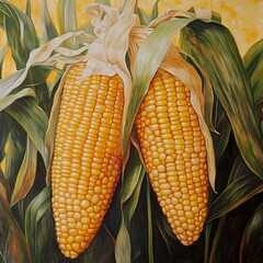 Canvas Print - Golden Corn: A Still Life Painting of Ripe Maize