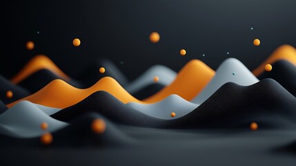 Poster - Captivating abstract art landscape featuring pastel colored dots and lines forming a dynamic wave pattern across a minimalist mountain surface