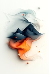 Poster - Shadowy abstract composition with pastel toned dots and flowing lines crafting a mountainous silhouette 3D digital artwork set against a clean white background