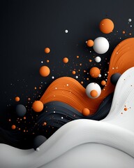 Poster - Serene abstract dark background with soft pastel dots and dynamic lines creating a wave like mountain scene in a 3D CGI seamless white setting with a and modern aesthetic