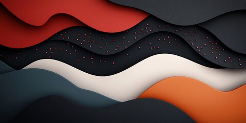 Poster - Dreamlike abstract dark background with pastel dots and dynamic lines creating a wave shaped mountain scene 3D rendering seamless white