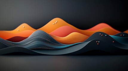 Poster - Mesmerizing abstract mountain landscape with pastel dots and undulating waves creating a dynamic and visually captivating 3D rendering on a dark background  This digital showcases a modern minimalist