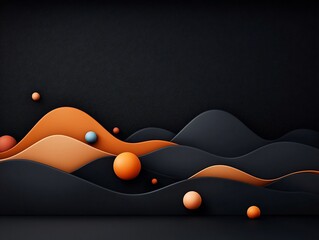 Poster - Tranquil and captivating abstract digital landscape with pastel colored dots and undulating lines composing a wave patterned mountain design against a dark minimalist backdrop