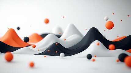 Poster - Striking abstract digital 3D rendering featuring a stylized mountainous landscape composed of pastel colored sinuous lines and geometric dots against a stark white background creating a modern