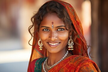 Wall Mural - Necklace portrait jewelry smiling.