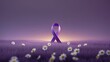 © ashiyanaja - Symbolic landscape with lavender ribbon and blossom lilies petals represented World Cancer Day theme