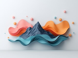 Aufkleber - Stark abstract composition with pastel hued dots and curving lines contouring a mountainous silhouette clean 3D digital artwork rendered in a minimalist white setting