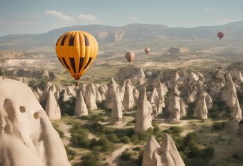 Wall Mural - park goreme national sites balloon mountain turkey flying valley rock air hot ballooning ballon travel asia ride concept adventure aerial leisure fly cave pursuit