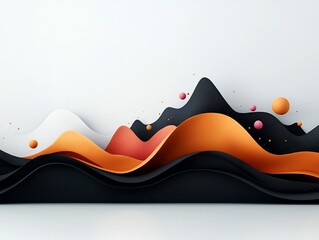 Poster - Stark abstract landscape with a black base pastel dots and curving lines contouring a mountainous impression in a 3D rendered highly detailed digital on a pure white backdrop