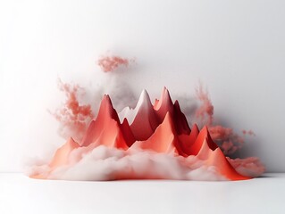 Poster - Pastel Hued Abstract Mountain Landscape Forms with Stippled and Brushed Textures in a Clean White 3D Rendered Studio Environment
