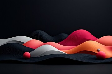 Poster - Captivating Pastel Terrain Shadowy Backdrop with Undulating Dots and Curves Across Mountainous Landscape 3D Computer White Setting Stunning