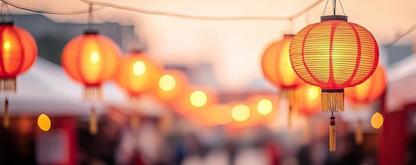 Aufkleber - Chinese new year prosperity concept. Beautiful red lanterns illuminate a festive atmosphere at a cultural celebration.