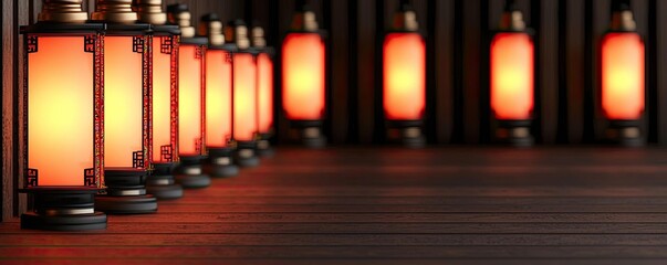Poster - Chinese new year fortune concept. A row of glowing lanterns creating a warm and inviting atmosphere.