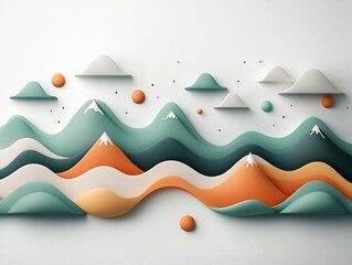 Poster - Serene and abstract mountainous landscape featuring a wave like pattern of pastel dots and lines across the surface creating a visually striking and modern digital artwork with a 3D rendered