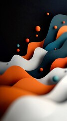 Poster - Atmospheric abstract dark canvas with soft pastel dots and sweeping lines forming a wave patterned mountainous landscape