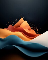 Poster - A captivating abstract digital artwork showcasing a minimalist mountain landscape with soft pastel hues dynamic lines and a seamless white setting creating a mesmerizing and serene visual experience