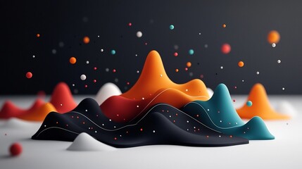 Poster - Mesmerizing minimalist digital art featuring a dark base with pastel colored dots and wavy lines creating a striking mountainous landscape impression  The serene