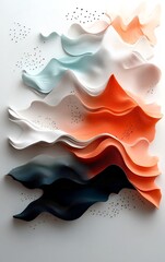 Poster - Pastel hued Mountains with a Striking Wave Pattern of Dots and Lines Cascading Across the Surface Abstract Pastel Backdrop with Intricate 3D Rendering and Bright White Surroundings