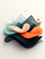 Poster - Mesmerizing pastel hued waves and flowing lines undulating across a minimalist mountainous horizon creating a captivating and ethereal 3D CGI artwork with exquisite attention to detail