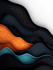 Poster - Moody abstract dark environment with pastel colored dots and undulating lines evoking a wave like mountain topography created using 3D digital art techniques on a plain white backdrop with output