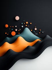 Poster - Moody abstract 3D digital art with pastel colored dots and undulating wave like lines evoking a dark mountain topography landscape on a plain white backdrop