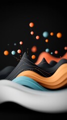 Poster - moody abstract landscape with a deep black background and a mesmerizing wave like pattern created by