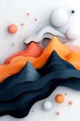 Poster - Striking abstract digital artwork featuring a shadowy mountainous silhouette created through a composition of pastel colored dots geometric shapes and flowing lines against a clean white backdrop