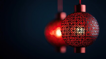Poster - Chinese new year fortune concept. Elegant red lanterns with intricate designs, illuminating a serene atmosphere.