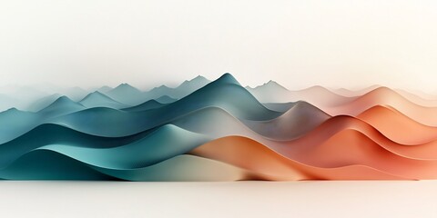 Poster - Pastel Panorama A captivating digital artwork featuring cascading waves of dots and lines across a stunning mountain panorama creating a mesmerizing abstract and minimalist landscape