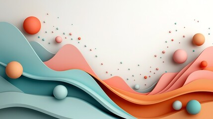 Poster - Pastel Abstract Mountains with Flowing Wave Pattern in 3D Rendering   Minimal and Modern Digital on White Background with Soft Pastel Dots and Lines