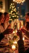 © vitanovski - Festive Holiday Gathering with Friends Toasting Around a Warm Candlelit Dinner Table